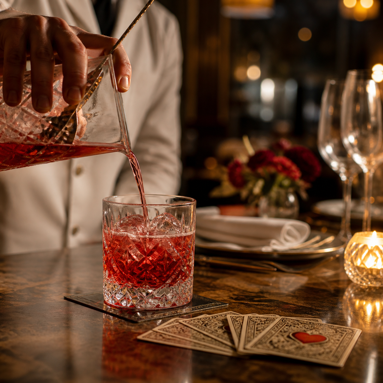 Kristálypohárban felszolgált aperitif